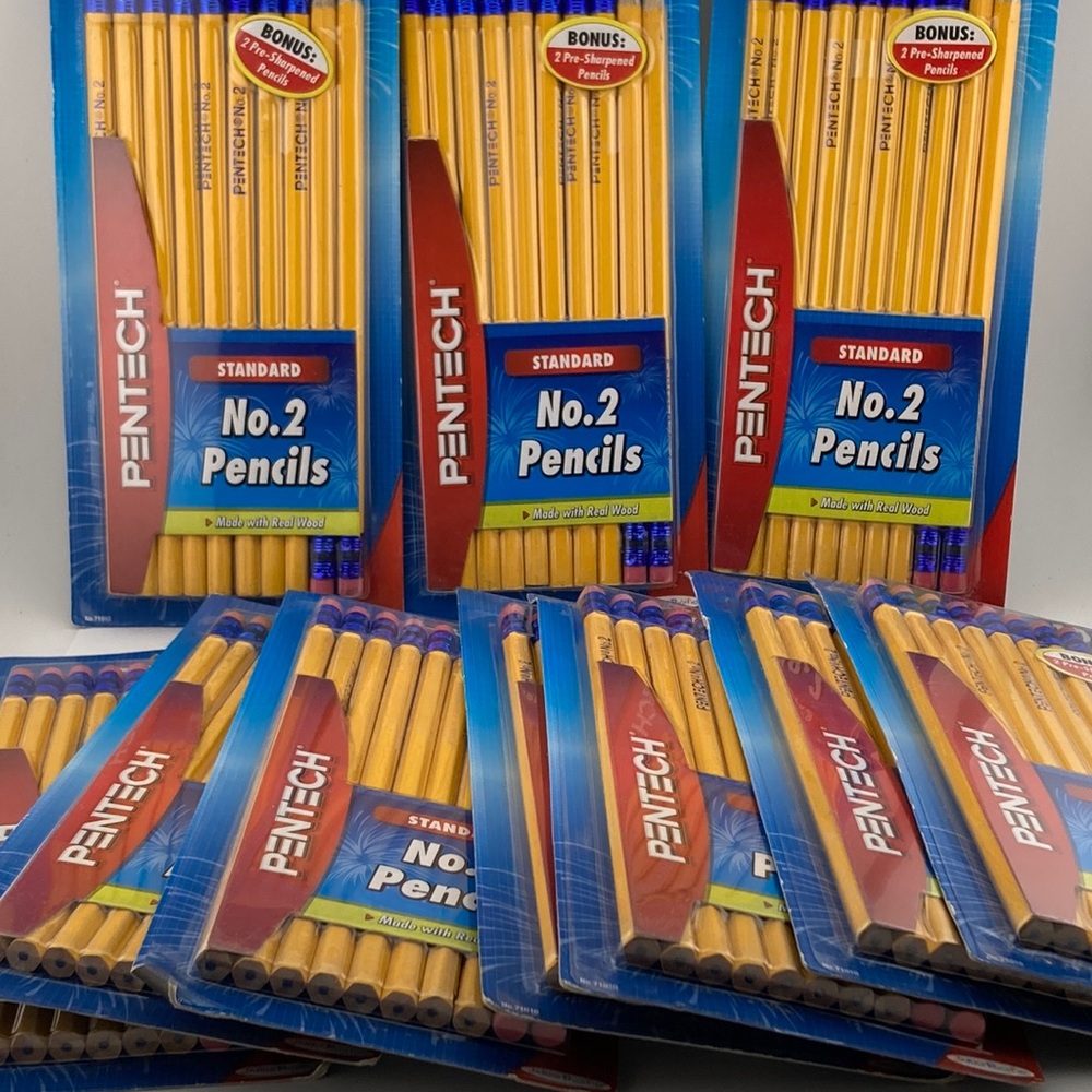 10) Pentech No. 2 Pencils Pack of 10 Yellow Real Wood w/ Erasers Standard